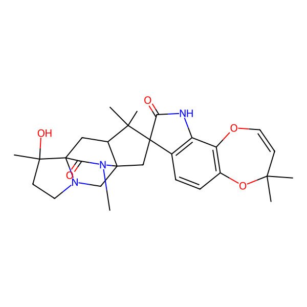 2D Structure of (1'S,6'R,7'R,8R,9'R)-6'-Hydroxy-4,4,6',10',10',13'-hexamethylspiro[10H-[1,4]dioxepino[2,3-g]indole-8,11'-3,13-diazatetracyclo[5.5.2.01,9.03,7]tetradecane]-9,14'-dione