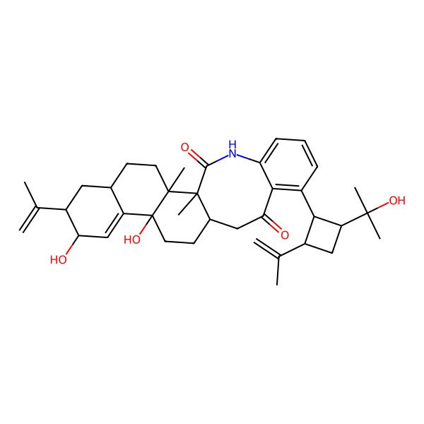 2D Structure of 8,11-Dihydroxy-18-[2-(2-hydroxypropan-2-yl)-4-prop-1-en-2-ylcyclobutyl]-1,2-dimethyl-7-prop-1-en-2-yl-23-azapentacyclo[12.10.0.02,11.05,10.017,22]tetracosa-9,17,19,21-tetraene-16,24-dione