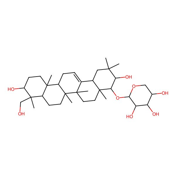 2D Structure of (2R,3R,4S,5R)-2-[[(3R,4S,4aR,6aR,6aS,6bR,8aR,9S,10S,12aR,14bS)-3,10-dihydroxy-9-(hydroxymethyl)-2,2,4a,6a,6b,9,12a-heptamethyl-1,3,4,5,6,6a,7,8,8a,10,11,12,13,14b-tetradecahydropicen-4-yl]oxy]oxane-3,4,5-triol