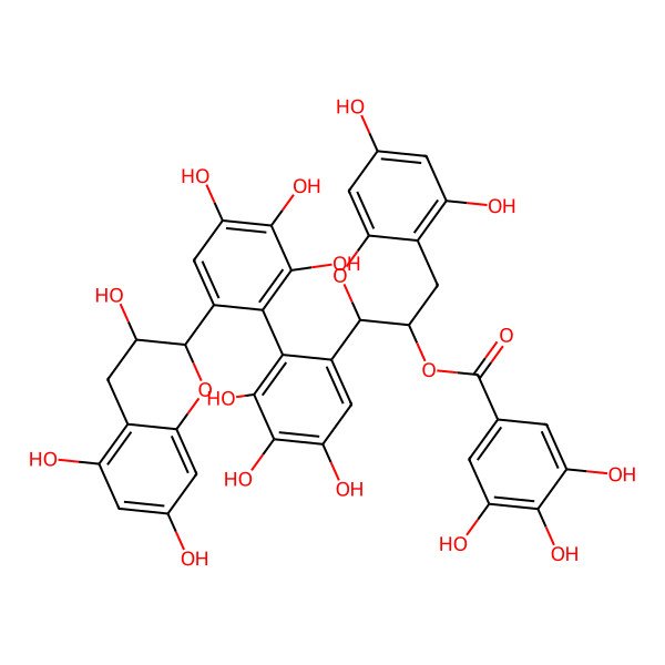 2D Structure of [5,7-dihydroxy-2-[3,4,5-trihydroxy-2-[2,3,4-trihydroxy-6-(3,5,7-trihydroxy-3,4-dihydro-2H-chromen-2-yl)phenyl]phenyl]-3,4-dihydro-2H-chromen-3-yl] 3,4,5-trihydroxybenzoate