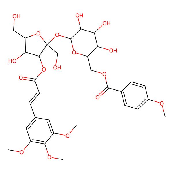 2D Structure of [3,4,5-Trihydroxy-6-[4-hydroxy-2,5-bis(hydroxymethyl)-3-[3-(3,4,5-trimethoxyphenyl)prop-2-enoyloxy]oxolan-2-yl]oxyoxan-2-yl]methyl 4-methoxybenzoate