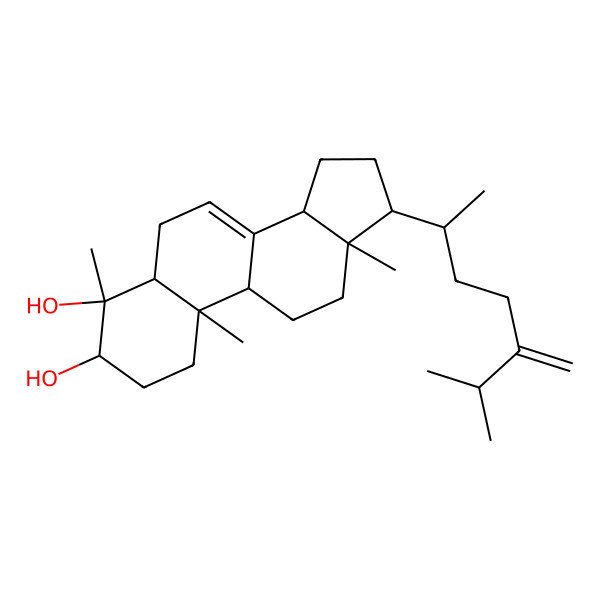 2D Structure of (3S,4R,5R,9R,10R,13R,14R,17R)-4,10,13-trimethyl-17-[(2R)-6-methyl-5-methylideneheptan-2-yl]-1,2,3,5,6,9,11,12,14,15,16,17-dodecahydrocyclopenta[a]phenanthrene-3,4-diol