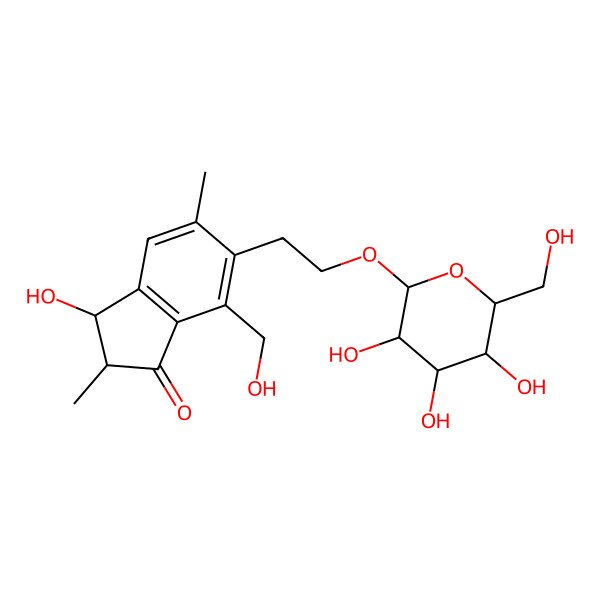 2D Structure of 3-Hydroxy-7-(hydroxymethyl)-2,5-dimethyl-6-[2-[3,4,5-trihydroxy-6-(hydroxymethyl)oxan-2-yl]oxyethyl]-2,3-dihydroinden-1-one