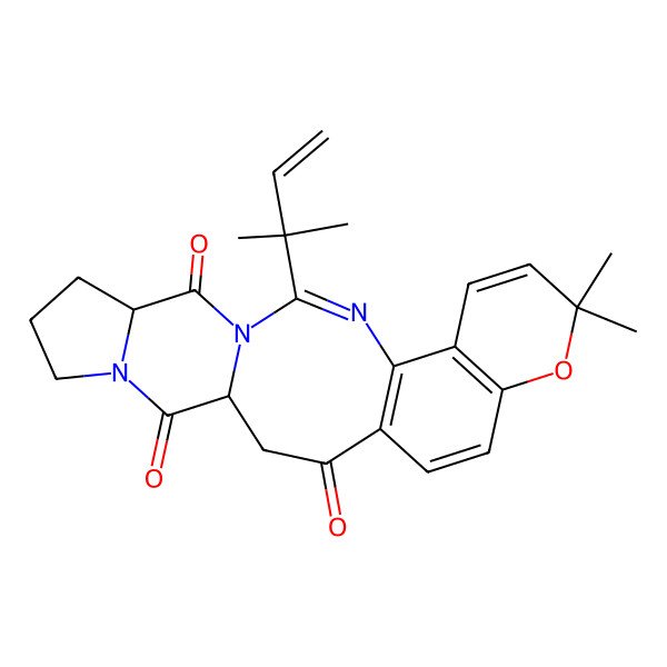 2D Structure of 19,19-Dimethyl-13-(2-methylbut-3-en-2-yl)-20-oxa-6,12,14-triazapentacyclo[13.8.0.04,12.06,10.016,21]tricosa-1(15),13,16(21),17,22-pentaene-2,5,11-trione