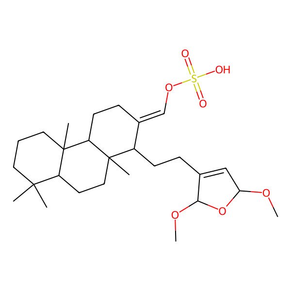 2D Structure of [(E)-[(1R,4aR,4bS,8aS,10aS)-1-[2-[(2S,5R)-2,5-dimethoxy-2,5-dihydrofuran-3-yl]ethyl]-4b,8,8,10a-tetramethyl-1,3,4,4a,5,6,7,8a,9,10-decahydrophenanthren-2-ylidene]methyl] hydrogen sulfate