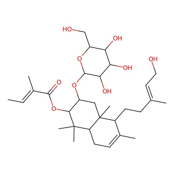 2D Structure of [5-(5-Hydroxy-3-methylpent-3-enyl)-1,1,4a,6-tetramethyl-3-[3,4,5-trihydroxy-6-(hydroxymethyl)oxan-2-yl]oxy-2,3,4,5,8,8a-hexahydronaphthalen-2-yl] 2-methylbut-2-enoate