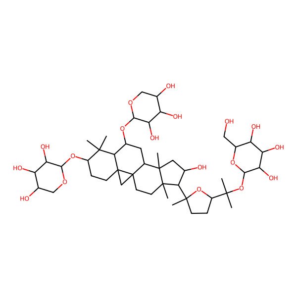 2D Structure of (2R,3S,4S,5R,6S)-2-(hydroxymethyl)-6-[2-[(2S,5R)-5-[(1S,3R,6S,8R,9S,11S,12S,14S,15R,16R)-14-hydroxy-7,7,12,16-tetramethyl-6,9-bis[[(2S,3R,4S,5R)-3,4,5-trihydroxyoxan-2-yl]oxy]-15-pentacyclo[9.7.0.01,3.03,8.012,16]octadecanyl]-5-methyloxolan-2-yl]propan-2-yloxy]oxane-3,4,5-triol