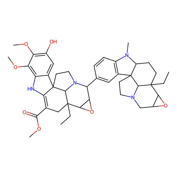 2D Structure of methyl (1R,12S,13S,15R,16R,20R)-12-ethyl-16-[(1S,9R,12S,13S,15R,20R)-12-ethyl-8-methyl-14-oxa-8,17-diazahexacyclo[10.7.1.01,9.02,7.013,15.017,20]icosa-2(7),3,5-trien-4-yl]-4-hydroxy-5,6-dimethoxy-14-oxa-8,17-diazahexacyclo[10.7.1.01,9.02,7.013,15.017,20]icosa-2,4,6,9-tetraene-10-carboxylate