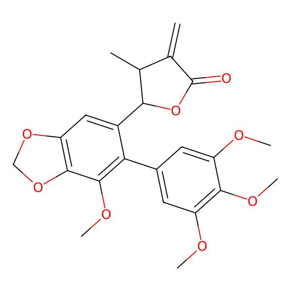 2D Structure of (4S,5S)-5-[7-methoxy-6-(3,4,5-trimethoxyphenyl)-1,3-benzodioxol-5-yl]-4-methyl-3-methylideneoxolan-2-one
