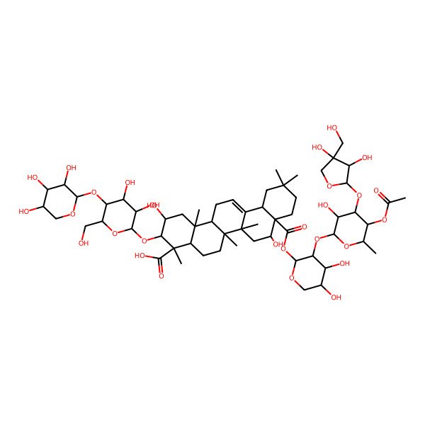 2D Structure of 8a-[3-[5-Acetyloxy-4-[3,4-dihydroxy-4-(hydroxymethyl)oxolan-2-yl]oxy-3-hydroxy-6-methyloxan-2-yl]oxy-4,5-dihydroxyoxan-2-yl]oxycarbonyl-3-[3,4-dihydroxy-6-(hydroxymethyl)-5-(3,4,5-trihydroxyoxan-2-yl)oxyoxan-2-yl]oxy-2,8-dihydroxy-4,6a,6b,11,11,14b-hexamethyl-1,2,3,4a,5,6,7,8,9,10,12,12a,14,14a-tetradecahydropicene-4-carboxylic acid