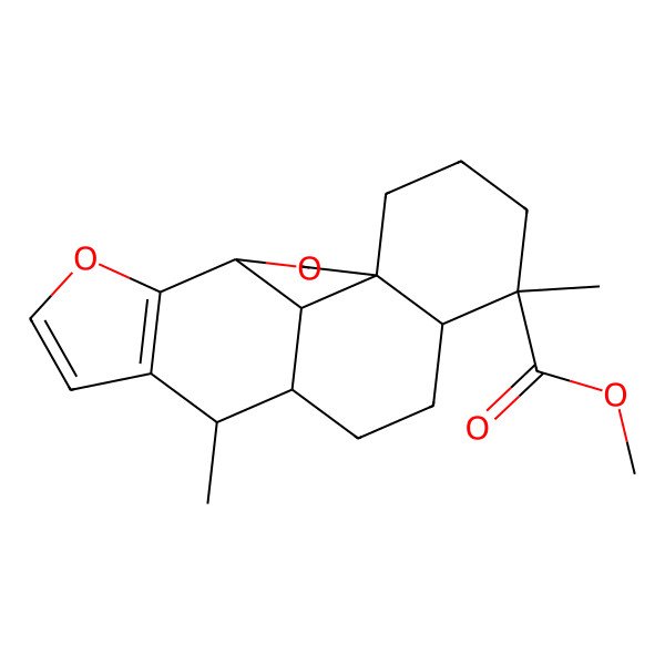 2D Structure of methyl (1R,4S,10R,11S,14R,15R,19S)-10,15-dimethyl-3,6-dioxapentacyclo[9.7.1.01,14.04,19.05,9]nonadeca-5(9),7-diene-15-carboxylate