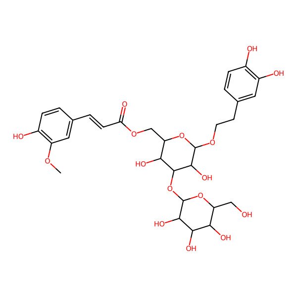 2D Structure of [(2R,3R,4S,5R,6R)-6-[2-(3,4-dihydroxyphenyl)ethoxy]-3,5-dihydroxy-4-[(2S,3R,4S,5S,6R)-3,4,5-trihydroxy-6-(hydroxymethyl)oxan-2-yl]oxyoxan-2-yl]methyl (E)-3-(4-hydroxy-3-methoxyphenyl)prop-2-enoate