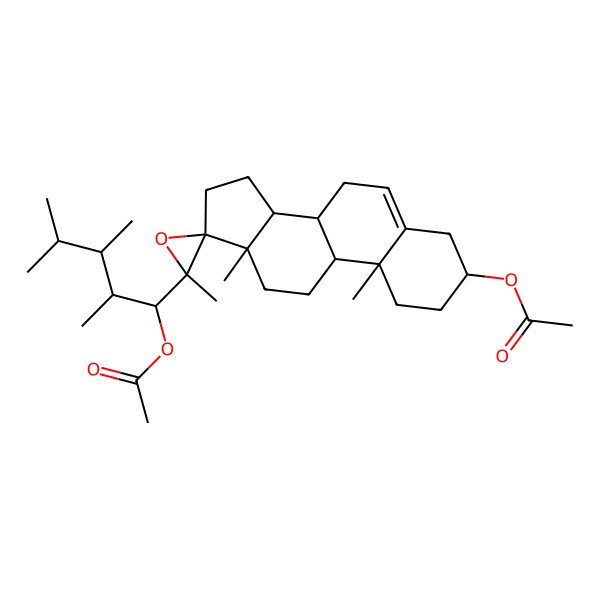 2D Structure of [(3S,3'S,8R,9S,10R,13S,14S,17S)-3'-[(1S,2S,3R)-1-acetyloxy-2,3,4-trimethylpentyl]-3',10,13-trimethylspiro[1,2,3,4,7,8,9,11,12,14,15,16-dodecahydrocyclopenta[a]phenanthrene-17,2'-oxirane]-3-yl] acetate