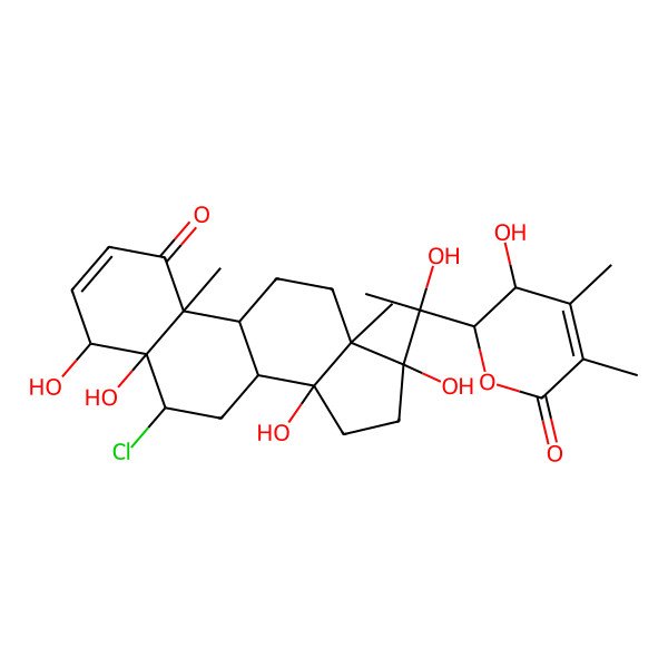 2D Structure of Ergosta-2,24-dien-26-oic acid, 6-chloro-4,5,14,17,20,22,23-heptahydroxy-1-oxo-, delta-lactone, (4beta,5beta,6alpha,17alpha,22R,23R)-