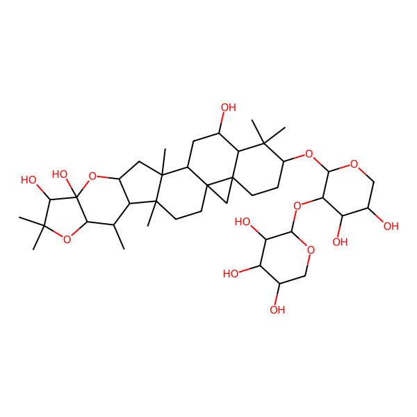 2D Structure of (1S,2S,4S,5R,7S,10R,12S,15R,16R,17S,18R,21R,22R,24S)-7-[(2S,3R,4S,5R)-4,5-dihydroxy-3-[(2S,3R,4S,5S)-3,4,5-trihydroxyoxan-2-yl]oxyoxan-2-yl]oxy-1,6,6,15,17,20,20-heptamethyl-19,23-dioxaheptacyclo[13.10.0.02,12.05,10.010,12.016,24.018,22]pentacosane-4,21,22-triol