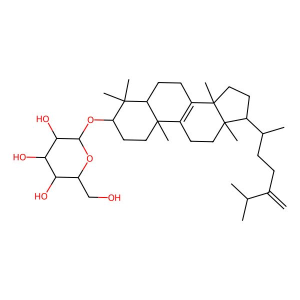 2D Structure of (2R,3S,4S,5R,6R)-2-(hydroxymethyl)-6-[[(3S,5S,10R,13R,14R,17R)-4,4,10,13,14-pentamethyl-17-[(2R)-6-methyl-5-methylideneheptan-2-yl]-2,3,5,6,7,11,12,15,16,17-decahydro-1H-cyclopenta[a]phenanthren-3-yl]oxy]oxane-3,4,5-triol