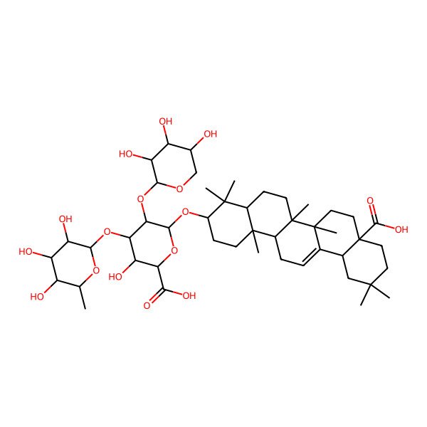 2D Structure of 6-[(8a-Carboxy-4,4,6a,6b,11,11,14b-heptamethyl-1,2,3,4a,5,6,7,8,9,10,12,12a,14,14a-tetradecahydropicen-3-yl)oxy]-3-hydroxy-4-(3,4,5-trihydroxy-6-methyloxan-2-yl)oxy-5-(3,4,5-trihydroxyoxan-2-yl)oxyoxane-2-carboxylic acid