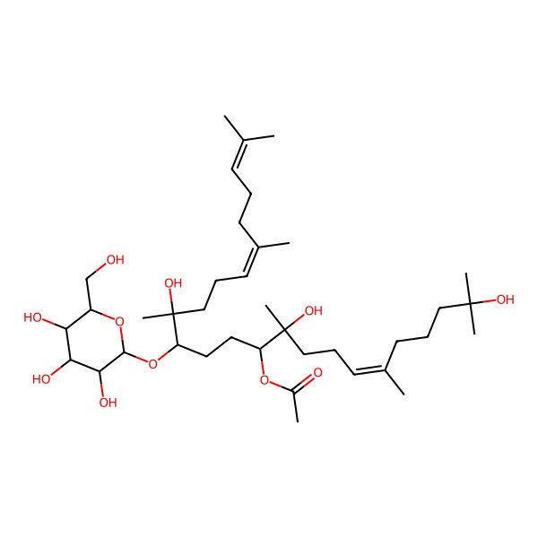 2D Structure of [2,10,15-Trihydroxy-2,6,10,15,19,23-hexamethyl-14-[3,4,5-trihydroxy-6-(hydroxymethyl)oxan-2-yl]oxytetracosa-6,18,22-trien-11-yl] acetate