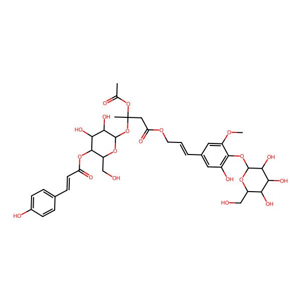 2D Structure of [(E)-3-[3-hydroxy-5-methoxy-4-[(2R,3R,4S,5S,6R)-3,4,5-trihydroxy-6-(hydroxymethyl)oxan-2-yl]oxyphenyl]prop-2-enyl] (3S)-3-acetyloxy-3-[(2R,3R,4R,5S,6R)-3,4-dihydroxy-6-(hydroxymethyl)-5-[(Z)-3-(4-hydroxyphenyl)prop-2-enoyl]oxyoxan-2-yl]oxybutanoate