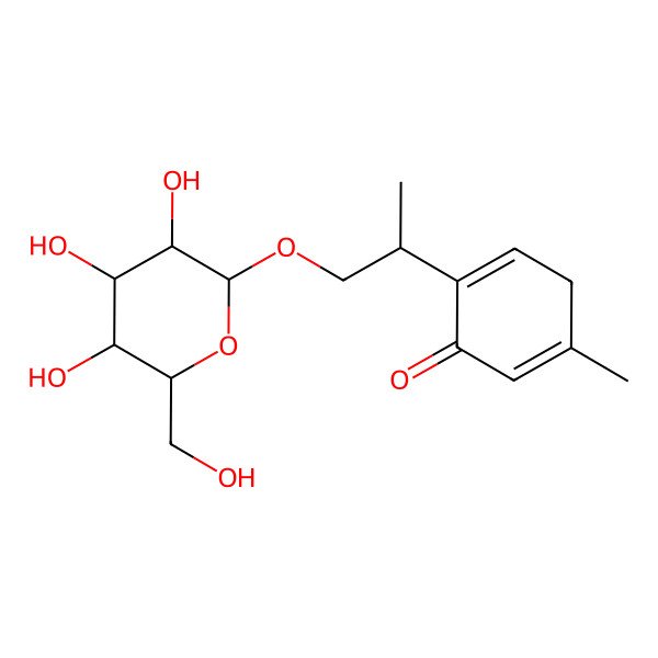2D Structure of 5-methyl-2-[(2R)-1-[(2R,3R,4S,5S,6R)-3,4,5-trihydroxy-6-(hydroxymethyl)oxan-2-yl]oxypropan-2-yl]cyclohexa-2,5-dien-1-one