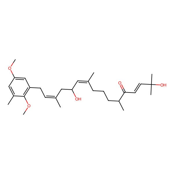 2D Structure of (3E,6R,10E,12R,14E)-16-(2,5-dimethoxy-3-methylphenyl)-2,12-dihydroxy-2,6,10,14-tetramethylhexadeca-3,10,14-trien-5-one