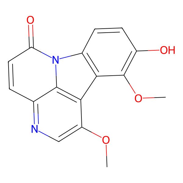 2D Structure of 12-Hydroxy-8,11-dimethoxy-1,6-diazatetracyclo[7.6.1.05,16.010,15]hexadeca-3,5(16),6,8,10,12,14-heptaen-2-one
