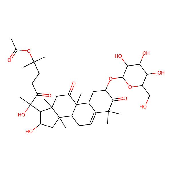 2D Structure of [(6R)-6-hydroxy-6-[(2S,8S,9R,10R,13R,14S,16R,17R)-16-hydroxy-4,4,9,13,14-pentamethyl-3,11-dioxo-2-[(2R,3R,4R,5R,6R)-3,4,5-trihydroxy-6-(hydroxymethyl)oxan-2-yl]oxy-2,7,8,10,12,15,16,17-octahydro-1H-cyclopenta[a]phenanthren-17-yl]-2-methyl-5-oxoheptan-2-yl] acetate
