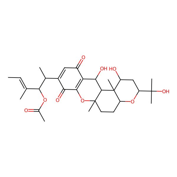 2D Structure of [2-[1,12-Dihydroxy-3-(2-hydroxypropan-2-yl)-6a,12b-dimethyl-8,11-dioxo-1,2,3,4a,5,6,12,12a-octahydropyrano[3,2-a]xanthen-9-yl]-4-methylhex-4-en-3-yl] acetate