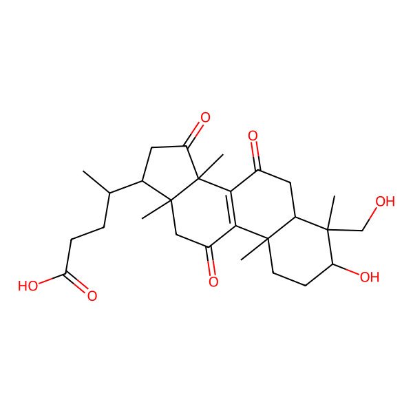 2D Structure of Chol-8-en-24-oic acid, 3-hydroxy-4-(hydroxymethyl)-4,14-dimethyl-7,11,15-trioxo-, (3beta,4alpha,5alpha)-