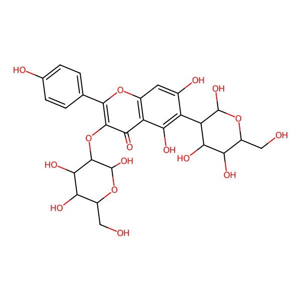 2D Structure of 5,7-dihydroxy-2-(4-hydroxyphenyl)-6-[(2R,3R,4R,5S,6R)-2,4,5-trihydroxy-6-(hydroxymethyl)oxan-3-yl]-3-[(2R,3R,4R,5S,6R)-2,4,5-trihydroxy-6-(hydroxymethyl)oxan-3-yl]oxychromen-4-one