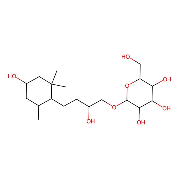 2D Structure of (2R,3R,4S,5S,6R)-2-[(2S)-2-hydroxy-4-[(1S,4S,6R)-4-hydroxy-2,2,6-trimethylcyclohexyl]butoxy]-6-(hydroxymethyl)oxane-3,4,5-triol