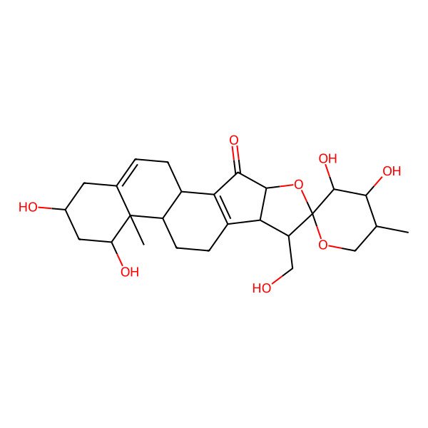 2D Structure of (1R,3'S,4R,4'R,5'S,6S,7R,8R,12S,13R,14R,16R)-3',4',14,16-tetrahydroxy-7-(hydroxymethyl)-5',13-dimethylspiro[5-oxapentacyclo[10.8.0.02,9.04,8.013,18]icosa-2(9),18-diene-6,2'-oxane]-3-one
