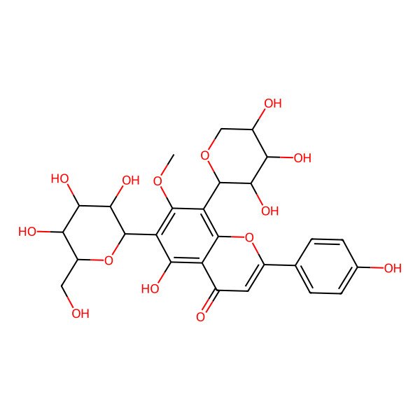 2D Structure of 5-hydroxy-2-(4-hydroxyphenyl)-7-methoxy-6-[(2S,3R,4R,5S,6R)-3,4,5-trihydroxy-6-(hydroxymethyl)oxan-2-yl]-8-[(2S,3R,4S,5S)-3,4,5-trihydroxyoxan-2-yl]chromen-4-one