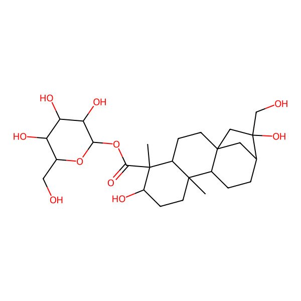 2D Structure of [3,4,5-Trihydroxy-6-(hydroxymethyl)oxan-2-yl] 6,14-dihydroxy-14-(hydroxymethyl)-5,9-dimethyltetracyclo[11.2.1.01,10.04,9]hexadecane-5-carboxylate