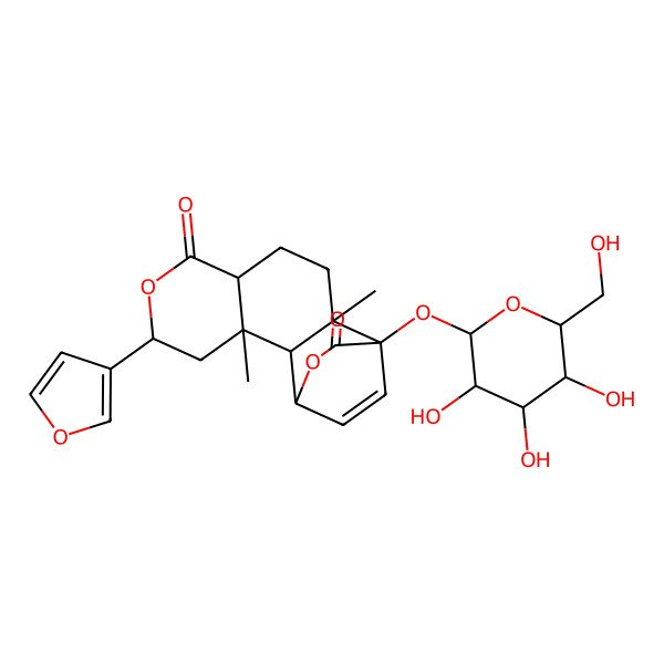 2D Structure of (1R,2S,3S,5S,8R,11R,12R)-5-(furan-3-yl)-3,11-dimethyl-12-[(2S,3R,4S,5S,6R)-3,4,5-trihydroxy-6-(hydroxymethyl)oxan-2-yl]oxy-6,14-dioxatetracyclo[10.2.2.02,11.03,8]hexadec-15-ene-7,13-dione