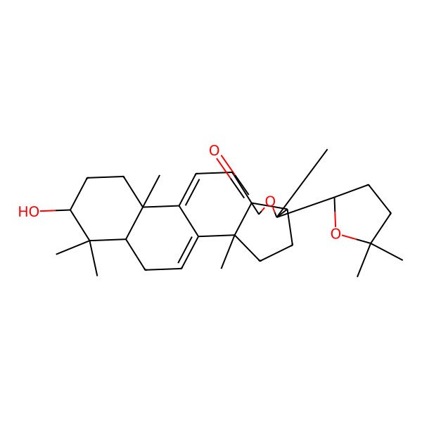 2D Structure of (2S,5S,6S,9S,13S,16S,18S)-6-[(2R)-5,5-dimethyloxolan-2-yl]-16-hydroxy-2,6,13,17,17-pentamethyl-7-oxapentacyclo[10.8.0.02,9.05,9.013,18]icosa-1(20),11-dien-8-one