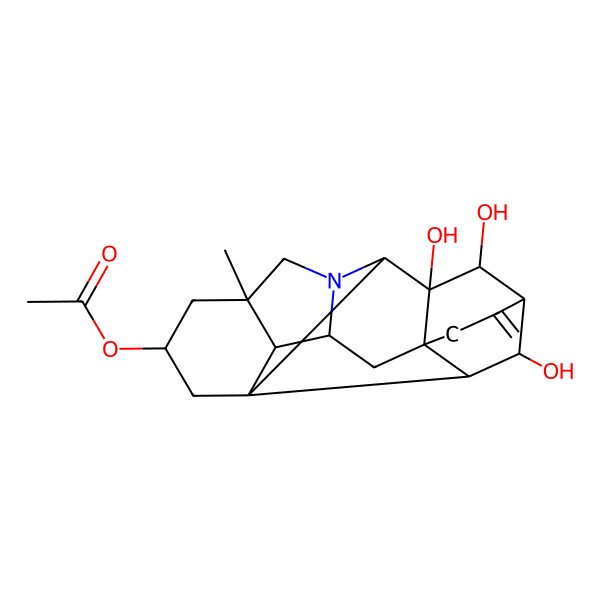 2D Structure of [(1S,3S,5R,8S,9R,10S,11R,14R,16S,17R,18S,19S)-9,10,19-trihydroxy-5-methyl-12-methylidene-7-azaheptacyclo[9.6.2.01,8.05,17.07,16.09,14.014,18]nonadecan-3-yl] acetate