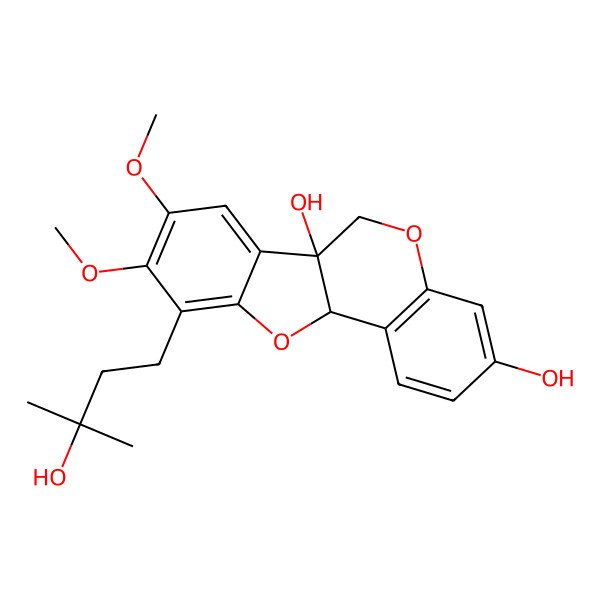 2D Structure of (6aS,11aS)-10-(3-hydroxy-3-methylbutyl)-8,9-dimethoxy-6,11a-dihydro-[1]benzofuro[3,2-c]chromene-3,6a-diol