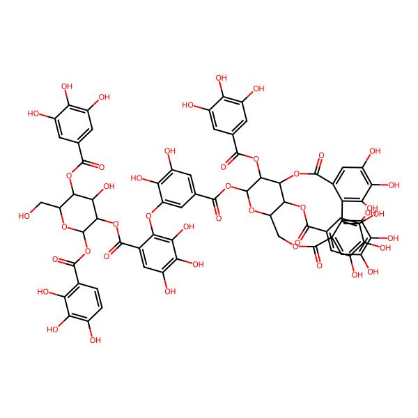 2D Structure of [4-Hydroxy-6-(hydroxymethyl)-2-(2,3,4-trihydroxybenzoyl)oxy-5-(3,4,5-trihydroxybenzoyl)oxyoxan-3-yl] 2-[5-[[6,7,8,11,12,13-hexahydroxy-3,16-dioxo-22,23-bis[(3,4,5-trihydroxybenzoyl)oxy]-2,17,20-trioxatetracyclo[17.3.1.04,9.010,15]tricosa-4,6,8,10,12,14-hexaen-21-yl]oxycarbonyl]-2,3-dihydroxyphenoxy]-3,4,5-trihydroxybenzoate