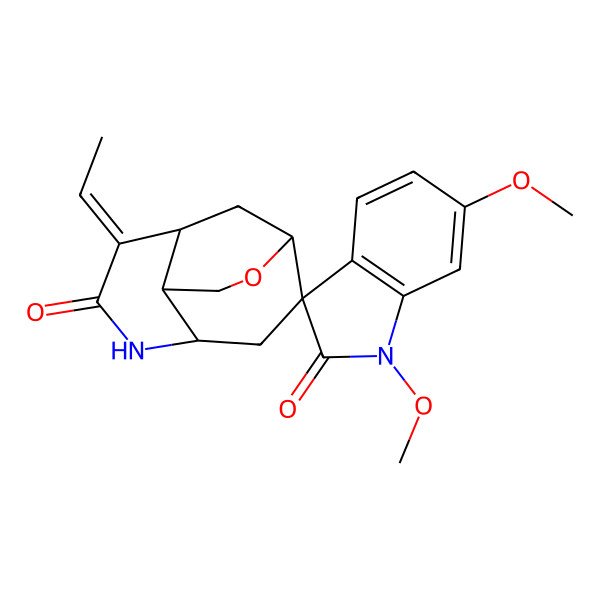 2D Structure of (1R,2S,4S,7E,8R,9S)-7-ethylidene-1',6'-dimethoxyspiro[11-oxa-5-azatricyclo[6.3.1.04,9]dodecane-2,3'-indole]-2',6-dione