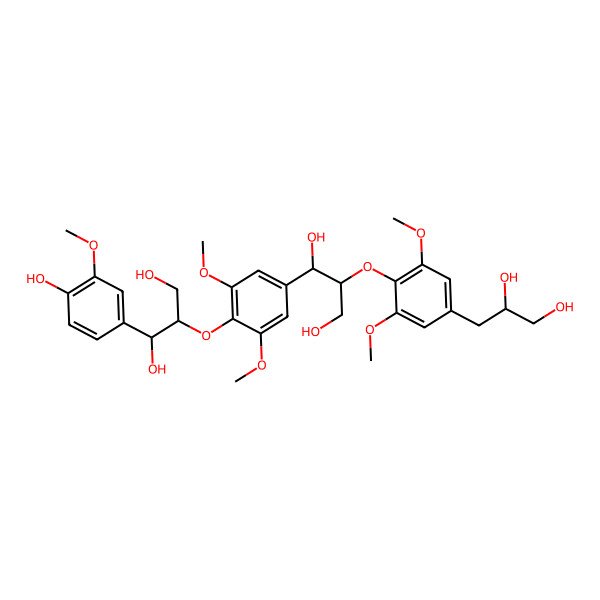 2D Structure of (1S,2R)-2-[4-[(1S,2R)-2-[4-[(2S)-2,3-dihydroxypropyl]-2,6-dimethoxyphenoxy]-1,3-dihydroxypropyl]-2,6-dimethoxyphenoxy]-1-(4-hydroxy-3-methoxyphenyl)propane-1,3-diol