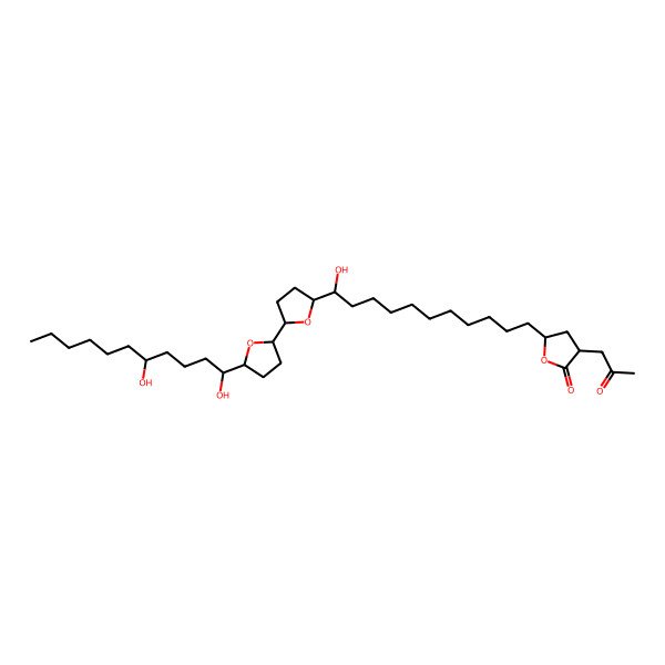 2D Structure of 5-[11-[5-[5-(1,5-Dihydroxyundecyl)oxolan-2-yl]oxolan-2-yl]-11-hydroxyundecyl]-3-(2-oxopropyl)oxolan-2-one