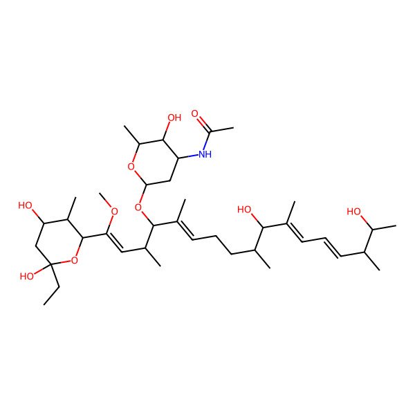 2D Structure of N-[(2R,3S,4R,6R)-6-[(1Z,3S,4R,5E,9S,10R,11E,13E,16R)-1-[(2S,3S,4S)-6-ethyl-4,6-dihydroxy-3-methyloxan-2-yl]-10,16-dihydroxy-1-methoxy-3,5,9,11,15-pentamethylheptadeca-1,5,11,13-tetraen-4-yl]oxy-3-hydroxy-2-methyloxan-4-yl]acetamide
