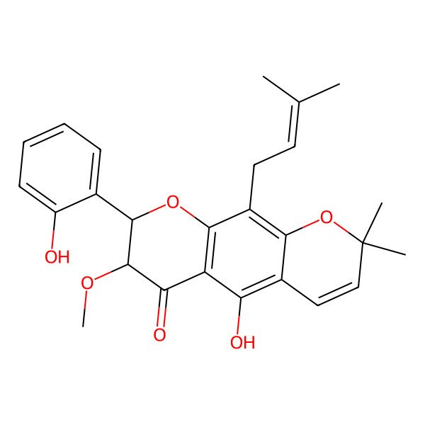 2D Structure of 5-Hydroxy-8-(2-hydroxyphenyl)-7-methoxy-2,2-dimethyl-10-(3-methylbut-2-enyl)-7,8-dihydropyrano[3,2-g]chromen-6-one