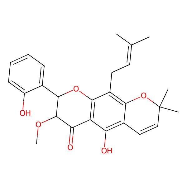 2D Structure of 5-Hydroxy-8-(2-hydroxyphenyl)-7-methoxy-2,2-dimethyl-10-(3-methylbut-2-enyl)-7,8-dihydropyrano[3,2-g]chromen-6-one