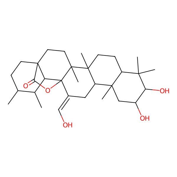 2D Structure of (1S,4S,5R,8R,10S,11R,13R,14R,16E,17S,18R,19S,20R)-10,11-dihydroxy-16-(hydroxymethylidene)-4,5,9,9,13,19,20-heptamethyl-24-oxahexacyclo[15.5.2.01,18.04,17.05,14.08,13]tetracosan-23-one