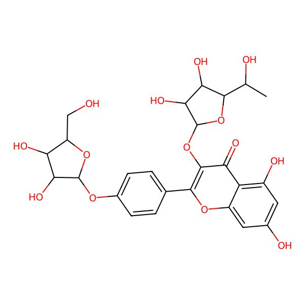 2D Structure of 3-[(2S,3R,4S,5S)-3,4-dihydroxy-5-[(1S)-1-hydroxyethyl]oxolan-2-yl]oxy-2-[4-[(2S,3R,4R,5S)-3,4-dihydroxy-5-(hydroxymethyl)oxolan-2-yl]oxyphenyl]-5,7-dihydroxychromen-4-one