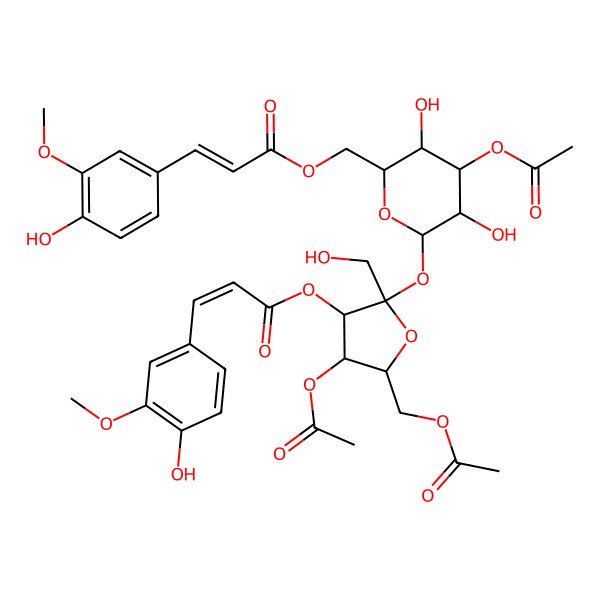 2D Structure of [(2S,3R,4S,5R,6R)-4-acetyloxy-6-[(2S,3S,4R,5R)-4-acetyloxy-5-(acetyloxymethyl)-3-[(E)-3-(4-hydroxy-3-methoxyphenyl)prop-2-enoyl]oxy-2-(hydroxymethyl)oxolan-2-yl]oxy-3,5-dihydroxyoxan-2-yl]methyl (E)-3-(4-hydroxy-3-methoxyphenyl)prop-2-enoate