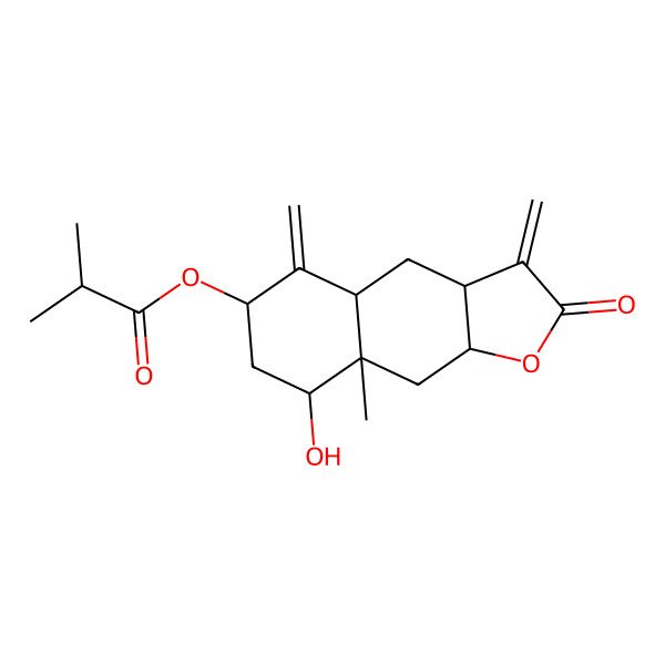 2D Structure of [(3aR,4aR,6R,8S,8aR,9aR)-8-hydroxy-8a-methyl-3,5-dimethylidene-2-oxo-3a,4,4a,6,7,8,9,9a-octahydrobenzo[f][1]benzofuran-6-yl] 2-methylpropanoate