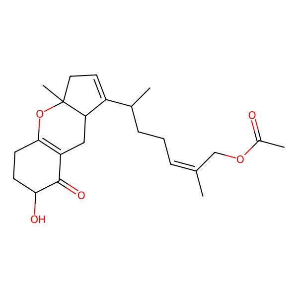 2D Structure of [(E,6S)-6-[(3aS,7S,9aR)-7-hydroxy-3a-methyl-8-oxo-3,5,6,7,9,9a-hexahydrocyclopenta[b]chromen-1-yl]-2-methylhept-2-enyl] acetate